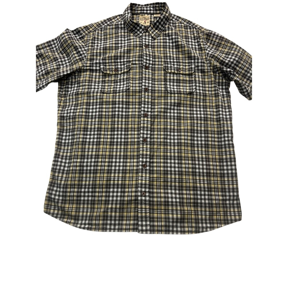 Red Head Flannel Shirt Short‎ Sleeve Plaid Button Up Casual Men 2XLT (436)